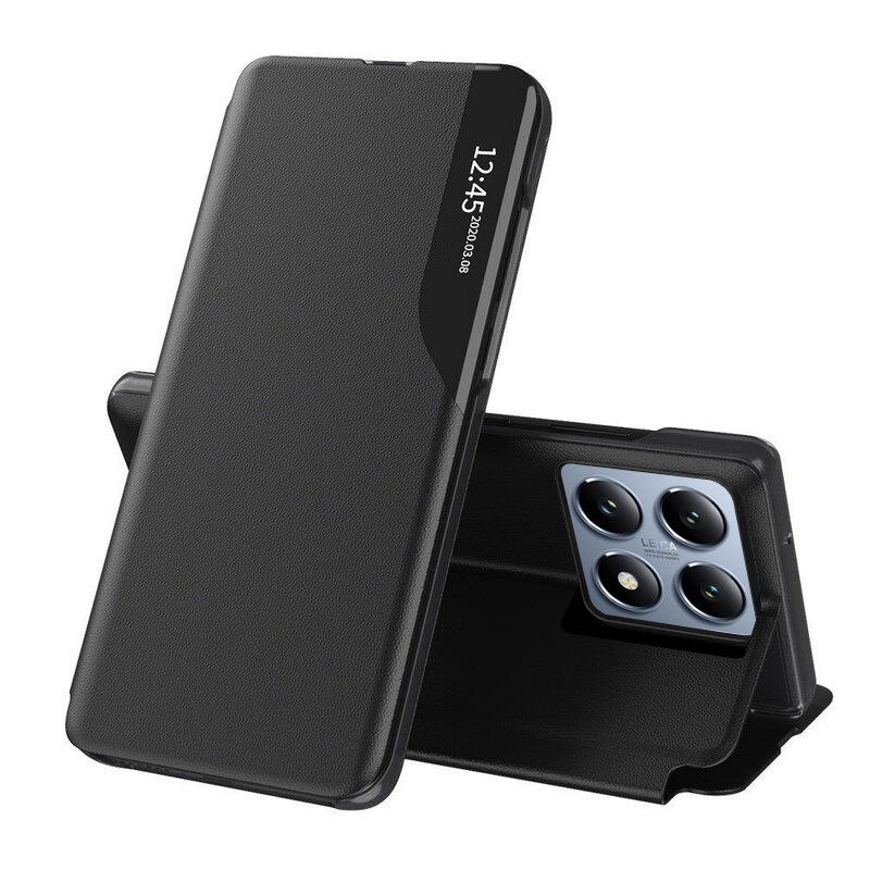 Husa pentru Xiaomi 14T Pro tip carte, Skyddar Eco View Leather - Negru