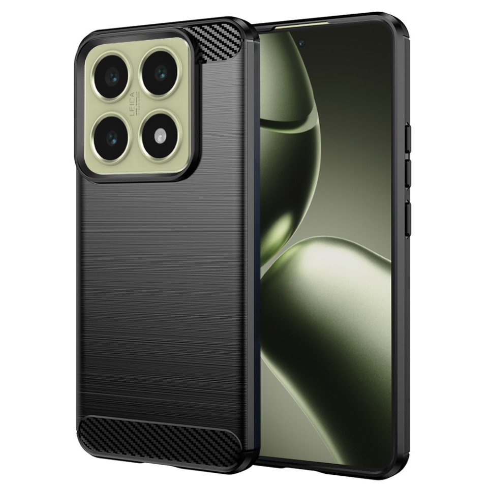 Husa pentru Xiaomi 14T, SKYDDAR INNOVATION, Carbon Silicone, din Silicon Slim, cu textura Fibra Carbon, set cu sticker, Negru