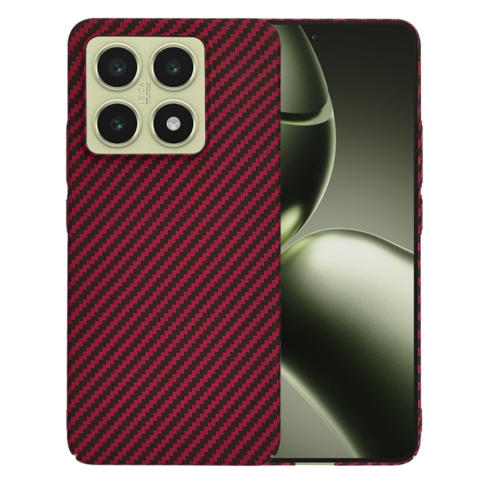 Husa pentru Xiaomi 14T, SKYDDAR INNOVATION, textura carbon, Carbonite FiberShell, set cu sticker, Rosu,