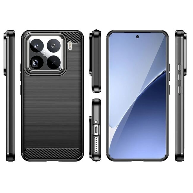 Husa pentru Xiaomi 15 Pro din Silicon Premium, Slim, cu textura Fibra Carbon - Negru - 1 | YEO