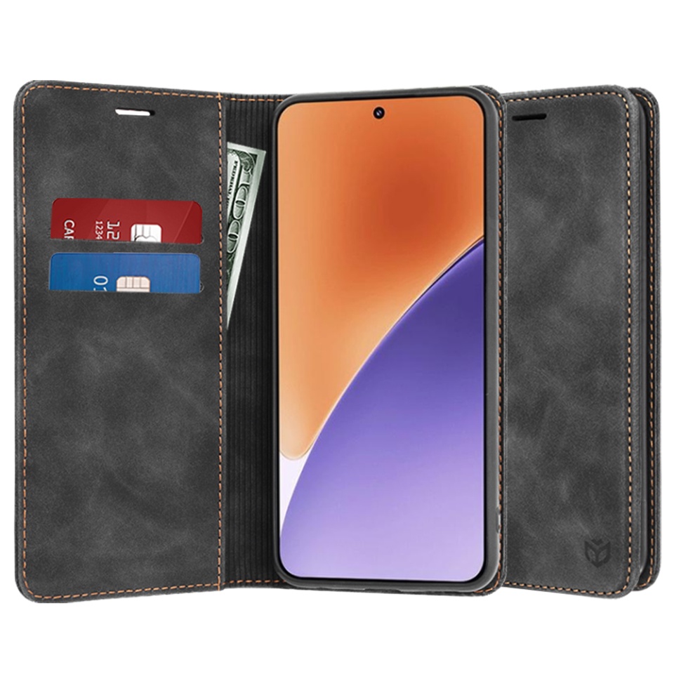Husa pentru Xiaomi 15, SKYDDAR INNOVATION, Soft Wallet, tip Carte din piele Eco Premium, cu Portofel Interior, Negru, set cu sticker