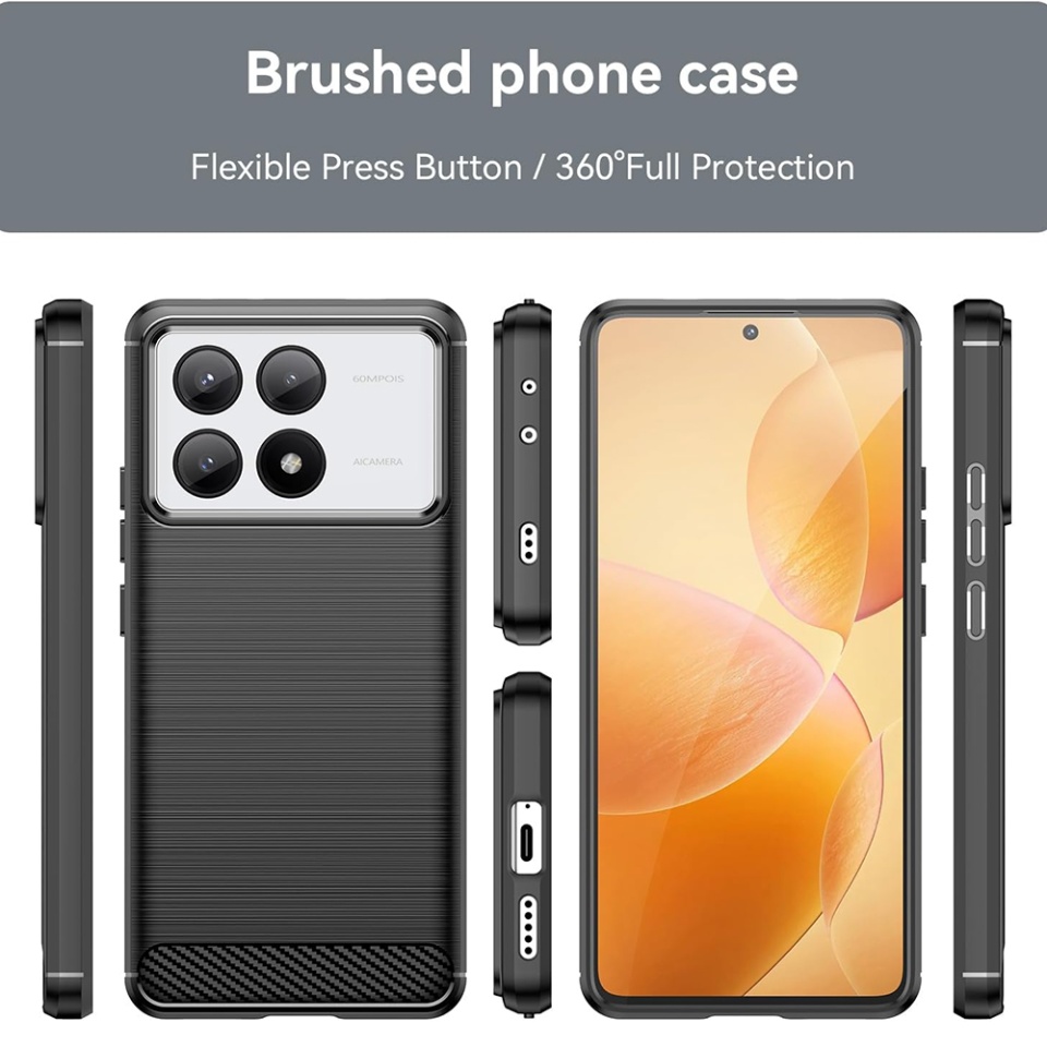 Husa pentru Xiaomi Poco X6 Pro, SKYDDAR INNOVATION, Carbon Silicone, din Silicon Slim, cu textura Fibra Carbon, set cu sticker, Negru - 1 | YEO