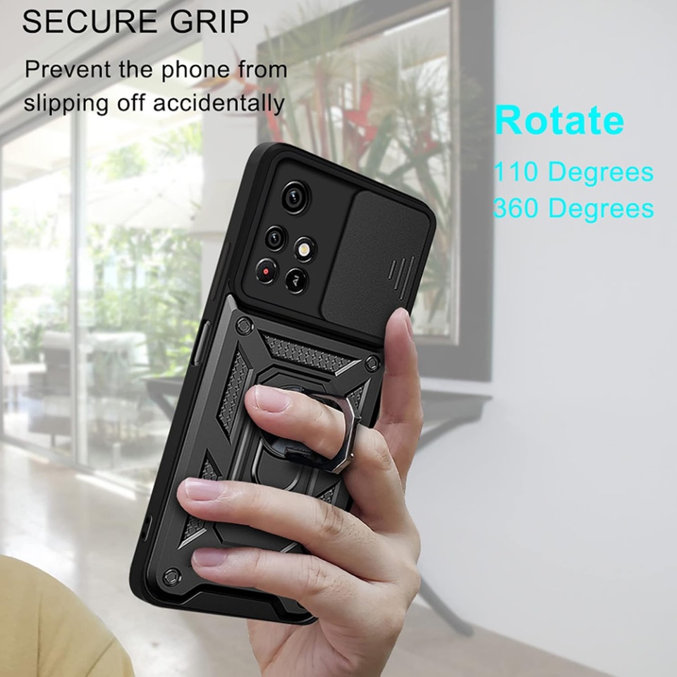 Husa pentru Xiaomi Redmi 10 / Redmi 10 2022 cu inel magnetic si protectie camera Skyddar CamShield - Negru - 1 | YEO