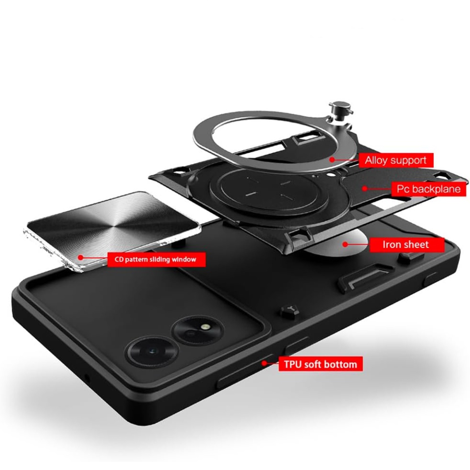 Husa pentru Xiaomi Redmi 13 / Poco M6 4G, cu inel magnetic si suport ajustabil, protectie completa camera, SKDR SafeCover - Negru - 1 | YEO