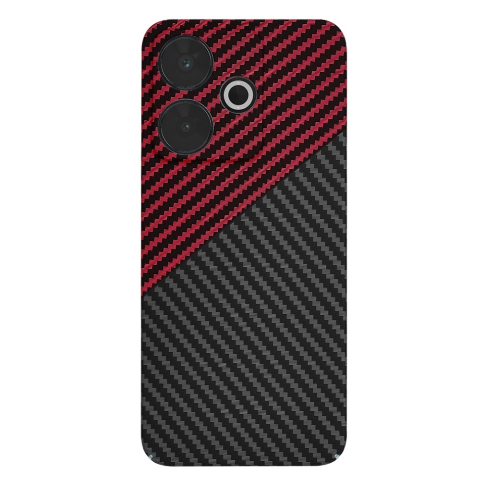 Husa pentru Xiaomi Redmi 13 / Poco M6 4G, SKYDDAR INNOVATION, textura carbon, Carbonite FiberShell, set cu sticker, Rosu inchis, - 2 | YEO
