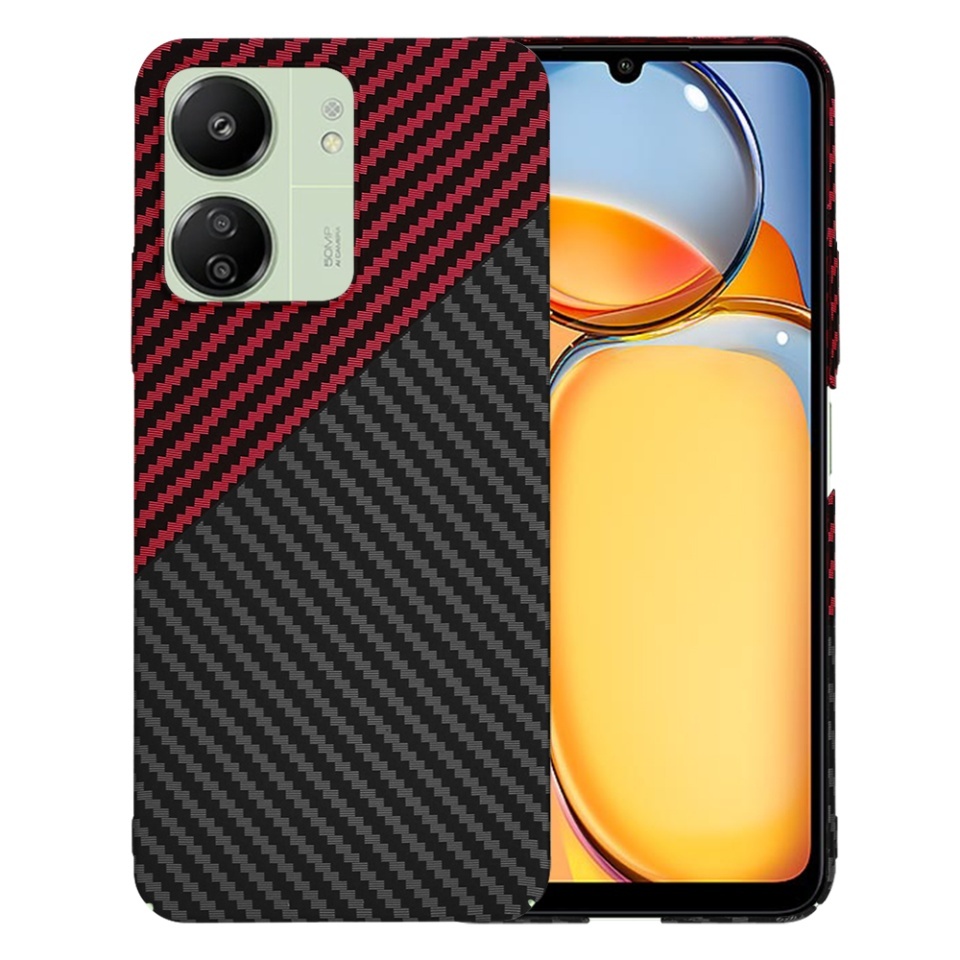 Husa pentru Xiaomi Redmi 13C 4G / Poco C65 / Redmi 13C 5G, SKYDDAR INNOVATION, textura carbon, Carbonite FiberShell, set cu sticker, Rosu inchis,