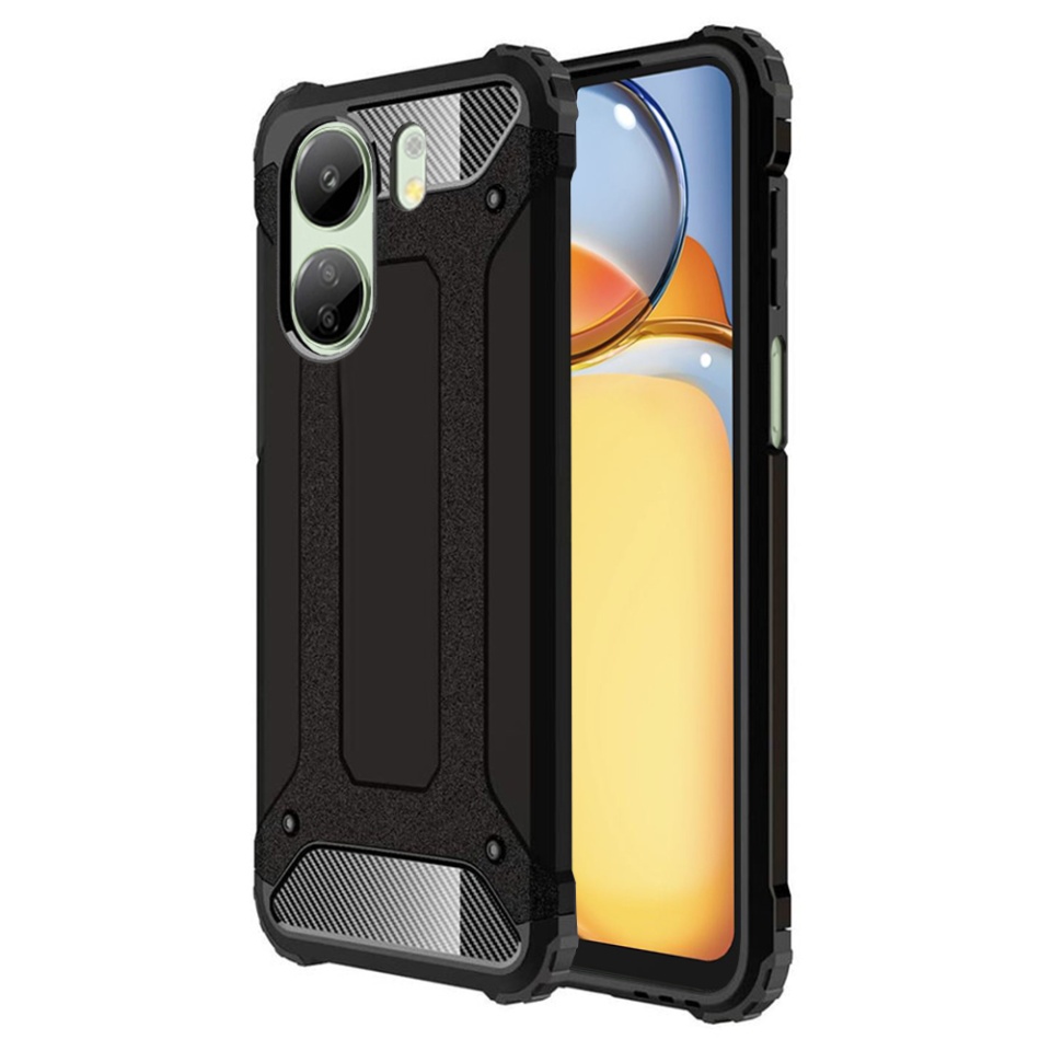 Husa pentru Xiaomi Redmi 13C 4G / Poco C65, SKYDDAR INNOVATION, Hybrid Armor, din Plastic Dur, Margini Cauciucate, Antisoc, set cu sticker, Negru