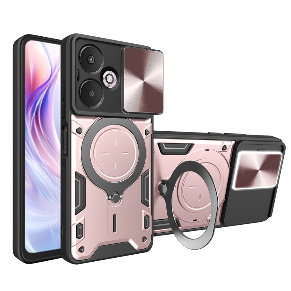Husa pentru Xiaomi Redmi 13C 5G, SKYDDAR INNOVATION, CamGuard Pro, Inel Magnetic, Protectie Camera, set cu sticker, Roz auriu