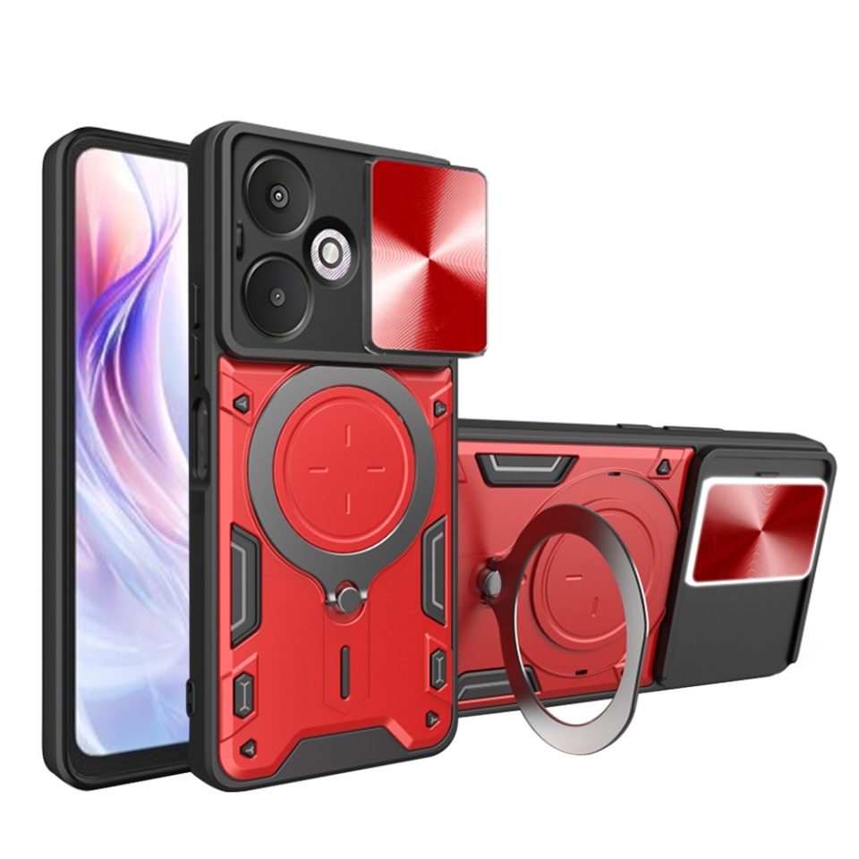 Husa pentru Xiaomi Redmi 13C 5G, SKYDDAR INNOVATION, CamGuard Pro, Inel Magnetic, Protectie Camera, set cu sticker, Rosu