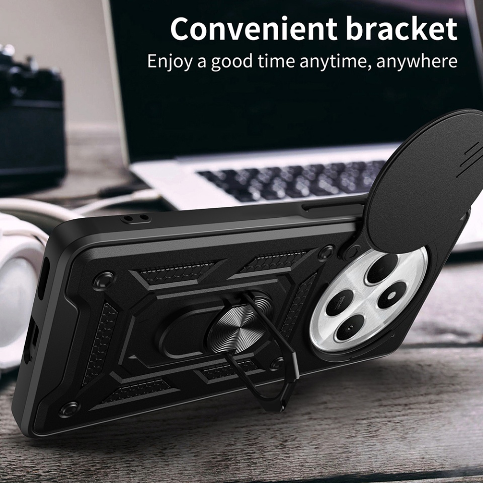 Husa pentru Xiaomi Redmi 14C cu inel magnetic si protectie camera Skyddar CamShield - Negru - 3 | YEO