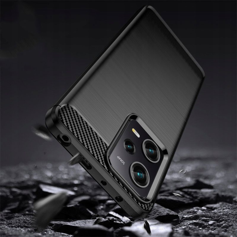 Husa pentru Xiaomi Redmi Note 12 Pro 5G / Poco X5 Pro, SKYDDAR INNOVATION, Carbon Silicone, din Silicon Slim, cu textura Fibra Carbon, set cu sticker, Negru - 3 | YEO