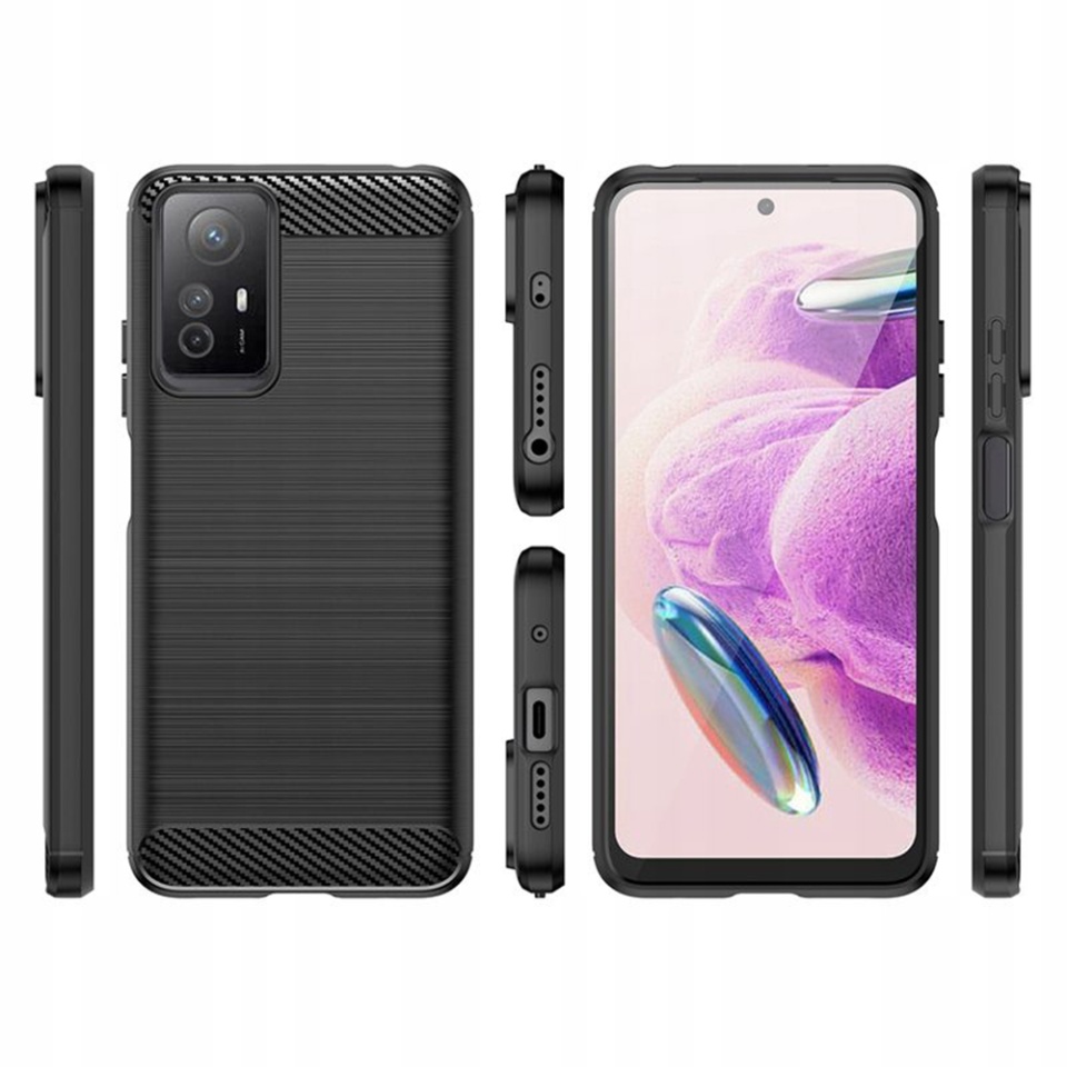 Husa pentru Xiaomi Redmi Note 12S, SKYDDAR INNOVATION, Carbon Silicone, din Silicon Slim, cu textura Fibra Carbon, set cu sticker, Negru - 1 | YEO