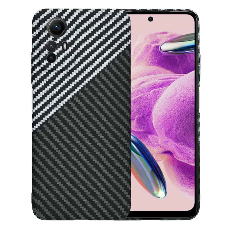 Husa pentru Xiaomi Redmi Note 12S, SKYDDAR INNOVATION, textura carbon, Carbonite FiberShell, set cu sticker, Gri,