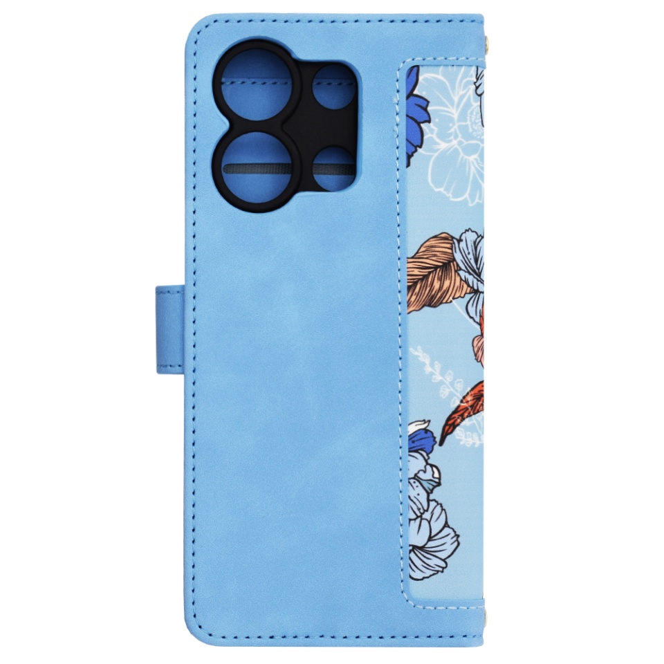 Husa pentru Xiaomi Redmi Note 13 4G din Piele Ecologică cu Design Floral, Protecție 360°, Stand Integrat, Buzunare pentru Carduri, SKDR Floral Wallet - Bleu - 3 | YEO