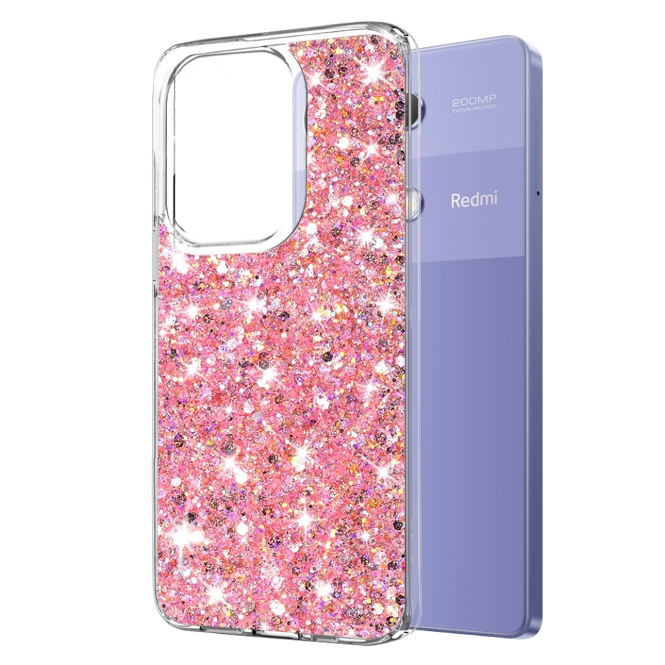 Husa pentru Xiaomi Redmi Note 13 Pro 4G / Poco M6 Pro 4G , Fundal Detasabil, din Silicon cu Sclipici, Design Stralucitor, Protectie Completa - Roz