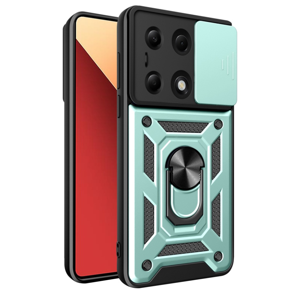 Husa pentru Xiaomi Redmi Note 13 Pro 4G / Poco M6 Pro 4G / Redmi Note 14S, SKYDDAR INNOVATION, CamShield, Inel magnetic, set cu sticker, Verde