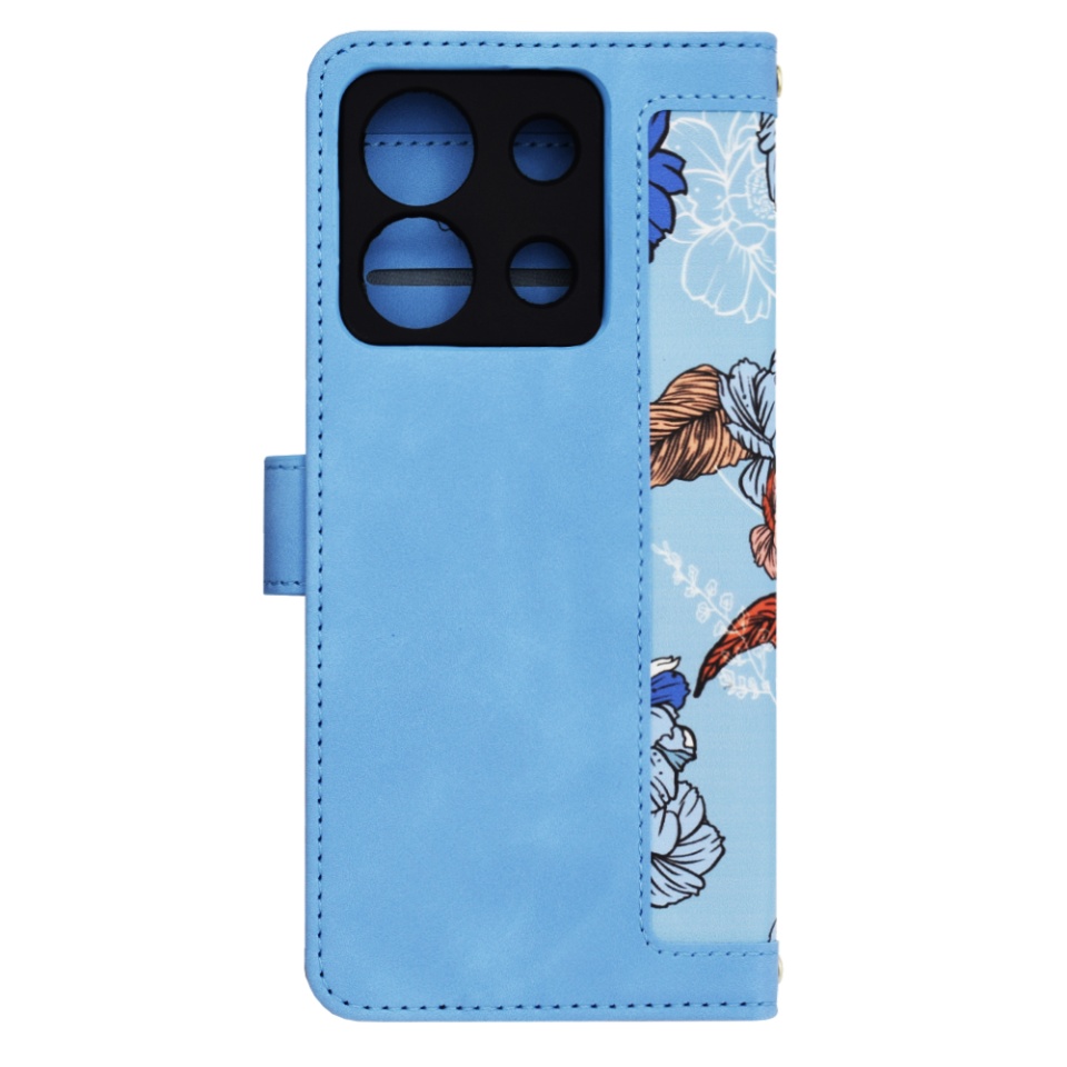Husa pentru Xiaomi Redmi Note 13 Pro 5G / Poco X6 din Piele Ecologică cu Design Floral, Protecție 360°, Stand Integrat, Buzunare pentru Carduri, SKDR Floral Wallet - Bleu - 3 | YEO