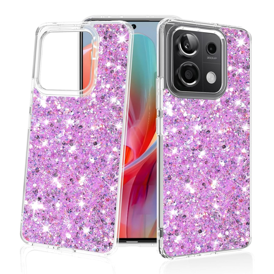 Husa pentru Xiaomi Redmi Note 13 Pro 5G / Poco X6 , Fundal Detasabil, din Silicon cu Sclipici, Design Stralucitor, Protectie Completa - Magenta