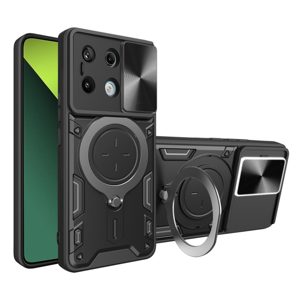 Husa pentru Xiaomi Redmi Note 13 Pro 5G / Poco X6, SKYDDAR INNOVATION, CamGuard Pro, Inel Magnetic, Protectie Camera, set cu sticker, Negru
