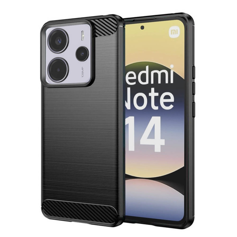 Husa pentru Xiaomi Redmi Note 14 4G (Regional), SKYDDAR INNOVATION, Carbon Silicone, din Silicon Slim, cu textura Fibra Carbon, set cu sticker, Negru