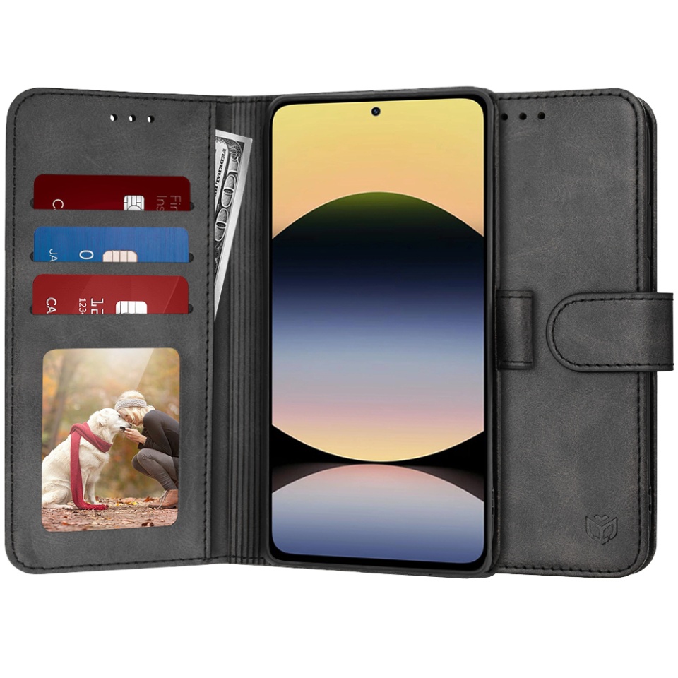 Husa pentru Xiaomi Redmi Note 14 5G, SKYDDAR INNOVATION, Diary Book, tip carte, cu Portofel Interior, Antisoc, Negru, set cu sticker
