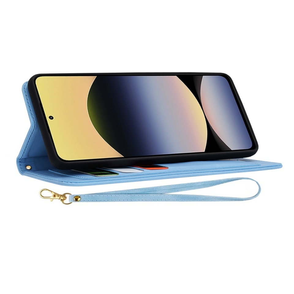 Husa pentru Xiaomi Redmi Note 14 5G, SKYDDAR INNOVATION, Flipcraft din Piele Ecologică, Stand Integrat, Buzunare pentru Carduri, set cu sticker, Bleu - 3 | YEO