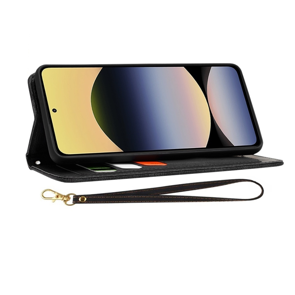 Husa pentru Xiaomi Redmi Note 14 5G, SKYDDAR INNOVATION, Flipcraft din Piele Ecologică, Stand Integrat, Buzunare pentru Carduri, set cu sticker, Negru - 3 | YEO