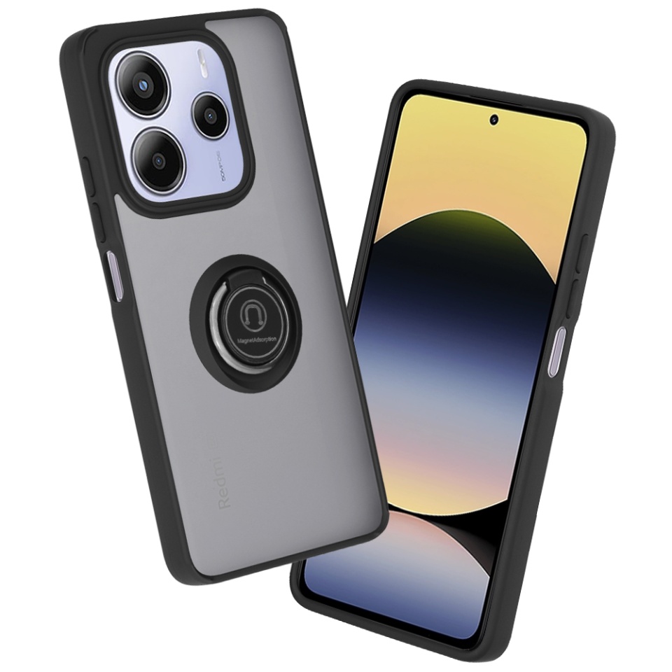 Husa pentru Xiaomi Redmi Note 14 5G, SKYDDAR INNOVATION, Glinth cu Inel Rotativ 360° Magnetic, Negru, set cu sticker
