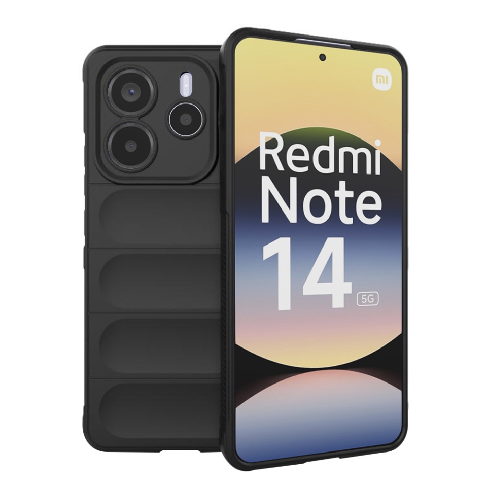 Husa pentru Xiaomi Redmi Note 14 5G, SKYDDAR INNOVATION, Magic Shield, din Silicon Mat, set cu sticker, Negru