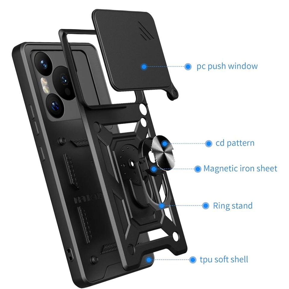 Husa pentru Xiaomi Redmi Note 14 cu inel magnetic si protectie camera Skyddar CamShield - Roz - 1 | YEO