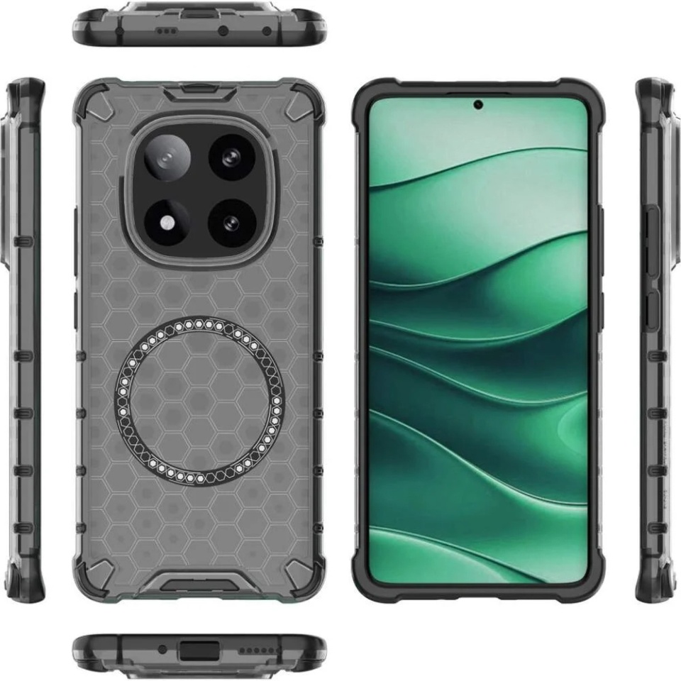 Husa pentru Xiaomi Redmi Note 14 Pro 5G / Poco X7, SKYDDAR INNOVATION, HoneyComb Shield MagSafe, Negru, set cu sticker - 3 | YEO