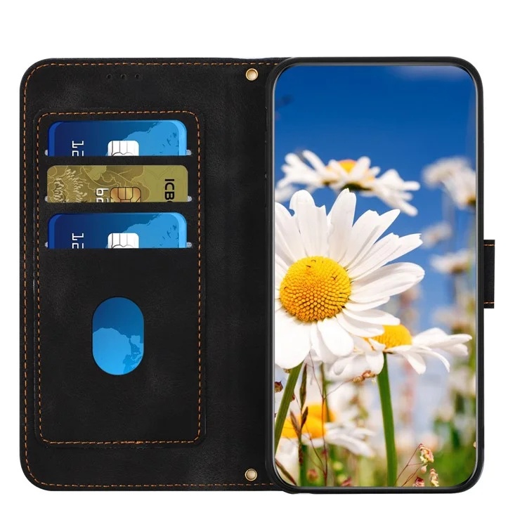 Husa pentru Xiaomi Redmi Note 14 Pro din Piele Ecologică cu Design Floral, Protecție 360°, Stand Integrat, Buzunare pentru Carduri, SKDR Floral Wallet - Negru - 1 | YEO