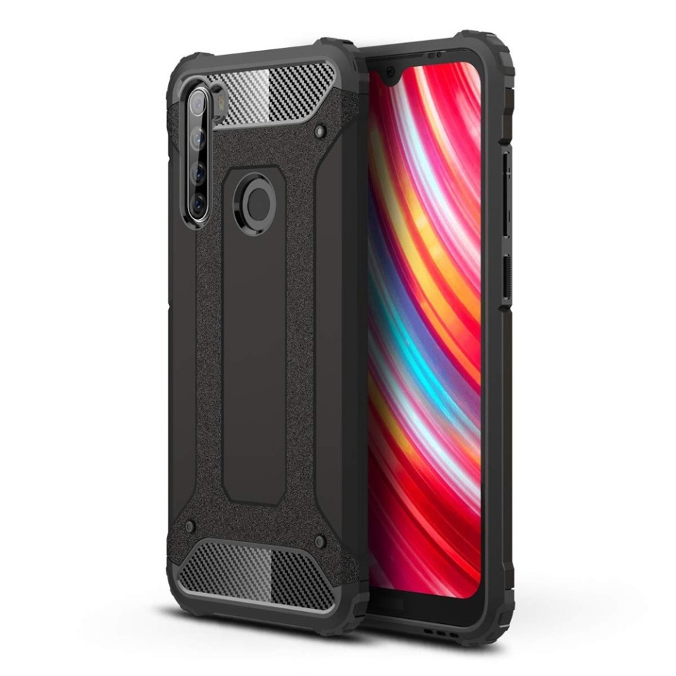 Husa pentru Xiaomi Redmi Note 8T, SKYDDAR INNOVATION, Hybrid Armor, din Plastic Dur, Margini Cauciucate, Antisoc, set cu sticker, Negru