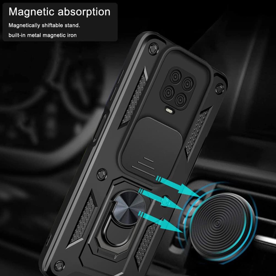 Husa pentru Xiaomi Redmi Note 9 Pro / Redmi Note 9S / Redmi Note 9 Pro Max cu inel magnetic si protectie camera Skyddar CamShield - Negru - 2 | YEO