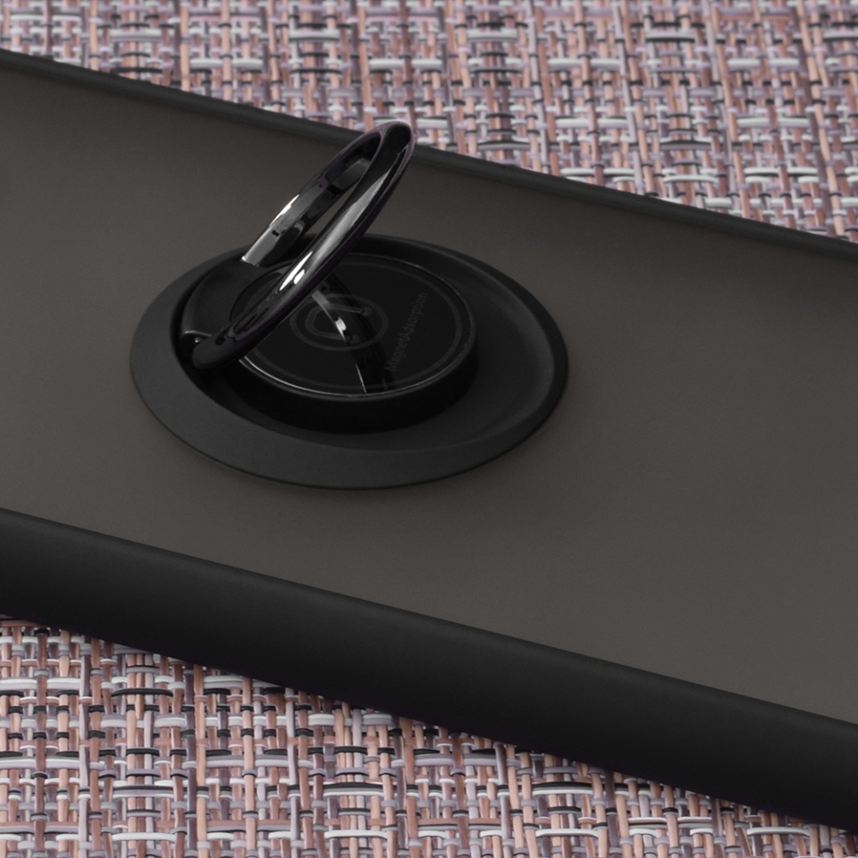 Husa pentru Xiaomi Redmi Note 9 Pro / Redmi Note 9S / Redmi Note 9 Pro Max, SKYDDAR INNOVATION, Glinth cu Inel Rotativ 360° Magnetic, Negru, set cu sticker - 3 | YEO