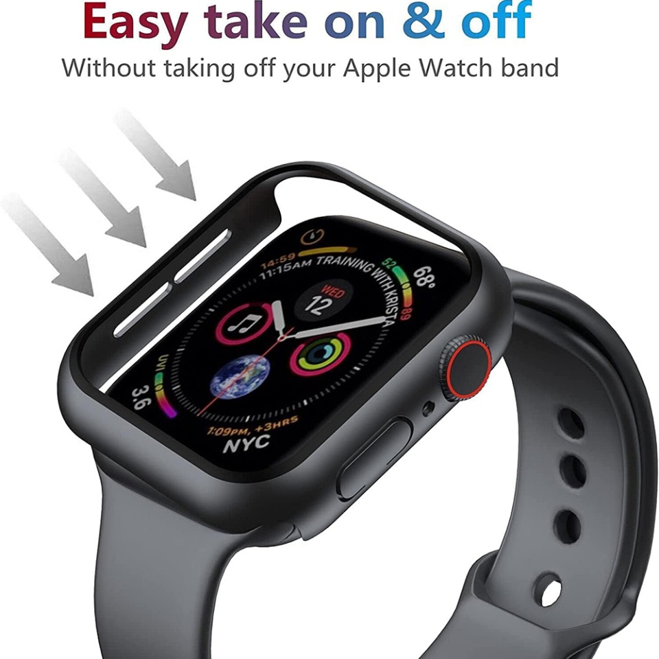 Husa Protectie 360°, Ultra-Subtire, Anti-Soc pentru Apple Watch 4 / 5 / 6 / SE (44mm), Anti-Soc Full Screen - Negru - 2 | YEO