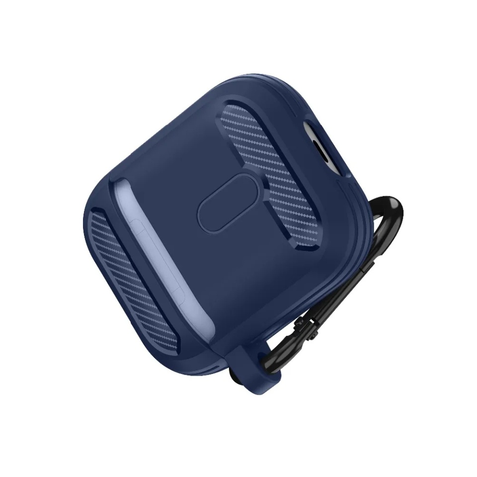 Husa Protectie pentru AirPods 1 / AirPods 2, din Fibra de Carbon Silicon, cu Breloc Carabina, Incarcare Wireless, EarSafe - Roz - 2 | YEO