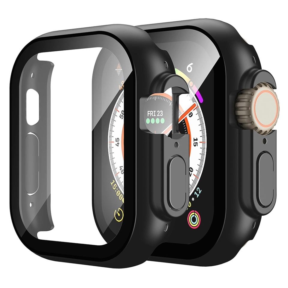 Husa protectie Smartwatch Apple Watch Ultra / Ultra 2, SKYDDAR INNOVATION, Defense360 Pro + Screen Protector, AntiSoc, set cu sticker, Negru