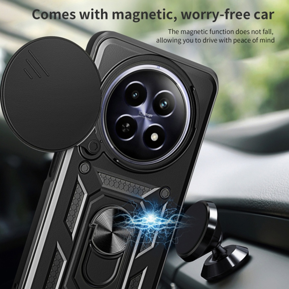 Husa Realme 12+ cu inel magnetic si protectie camera Skyddar CamShield - Negru - 3 | YEO