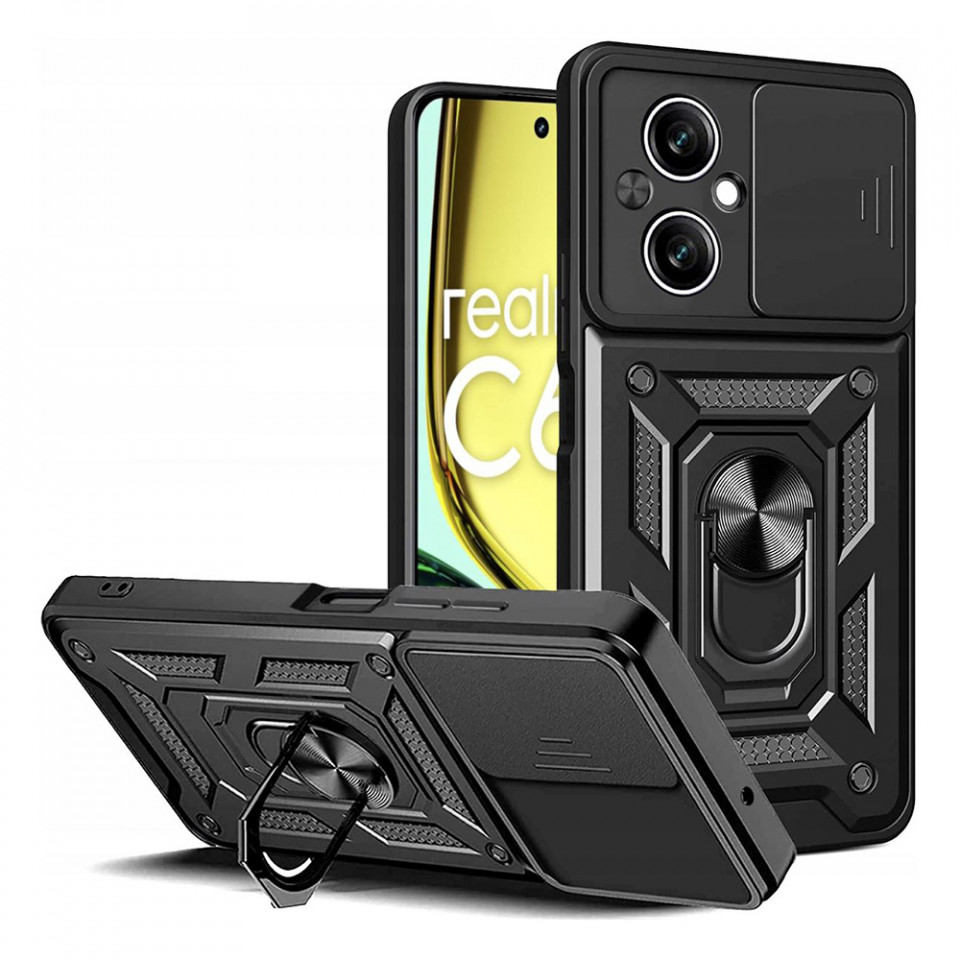 Husa Realme C67 4G cu inel magnetic si protectie camera Skyddar CamShield - Negru