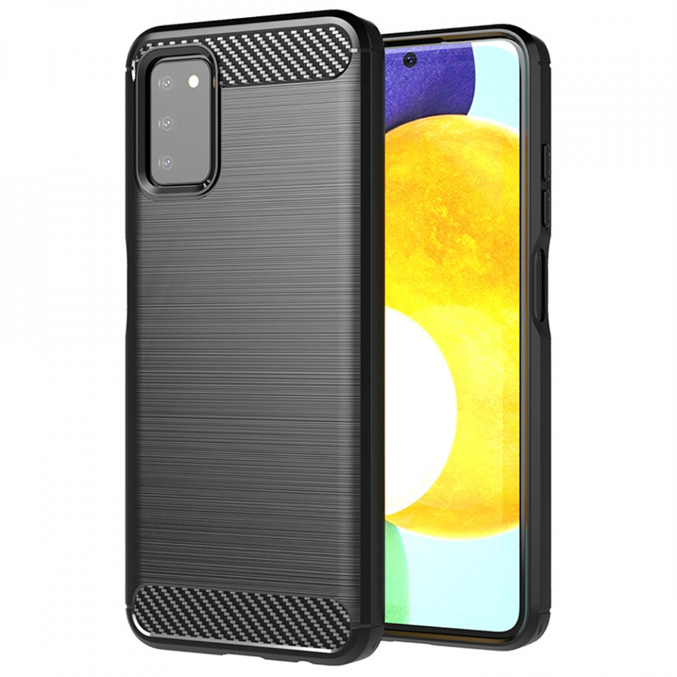 Husa Samsung Galaxy A03S din silicon, Slim, cu textura Fibra Carbon - Negru