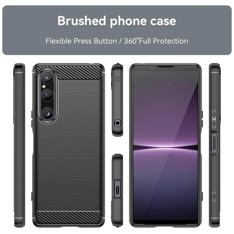 Husa Sony Xperia 1 V din silicon, Slim, cu textură Fibra Carbon - Negru - 2 | YEO