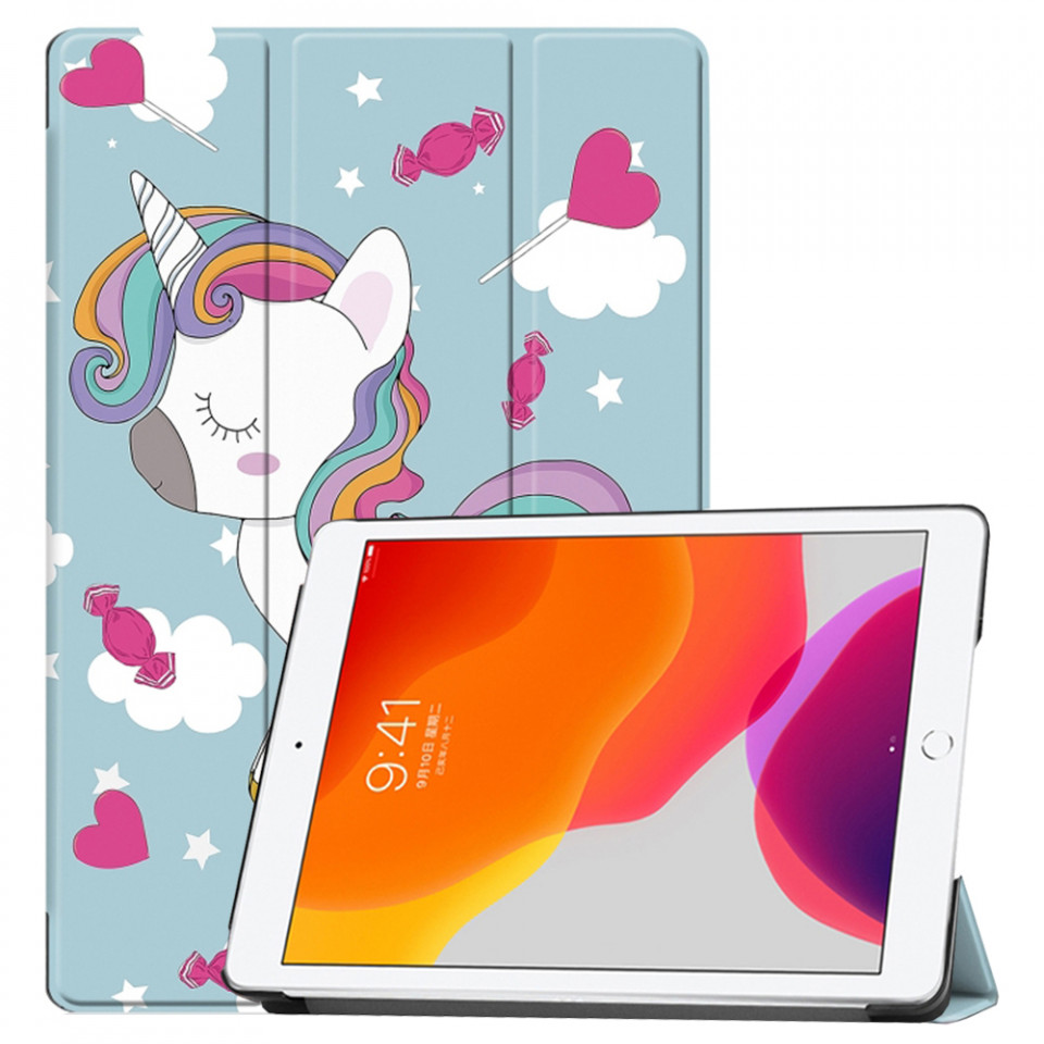 Husa tableta pentru iPad 10.2 (2019/2020/2021) cu suport Multi-Unghi și functie Sleep/Wake , SKYDDAR FoldVision Colour - Unicorn