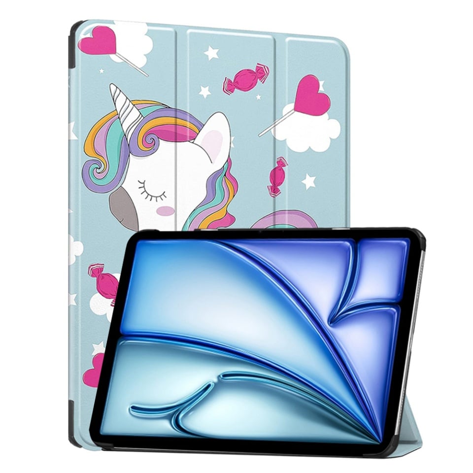 Husa tableta pentru iPad Air 11 (2024) / Air 11 (2025), SKYDDAR INNOVATION, cu suport Multi-Unghi si functie Sleep/Wake, FoldPro, Unicorn, set cu sticker