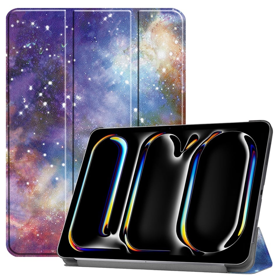 Husa tableta pentru iPad Pro 13 (2024), SKYDDAR INNOVATION, cu suport Multi-Unghi si functie Sleep/Wake, FoldPro, Galaxy, set cu sticker