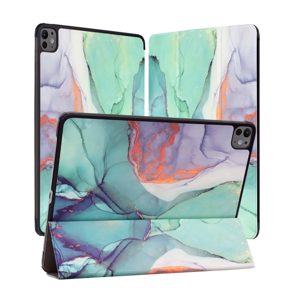 Husa tableta pentru iPad Pro 13 (2024), SKYDDAR INNOVATION, cu suport Multi-Unghi si functie Sleep/Wake, FoldPro, Green time, set cu sticker