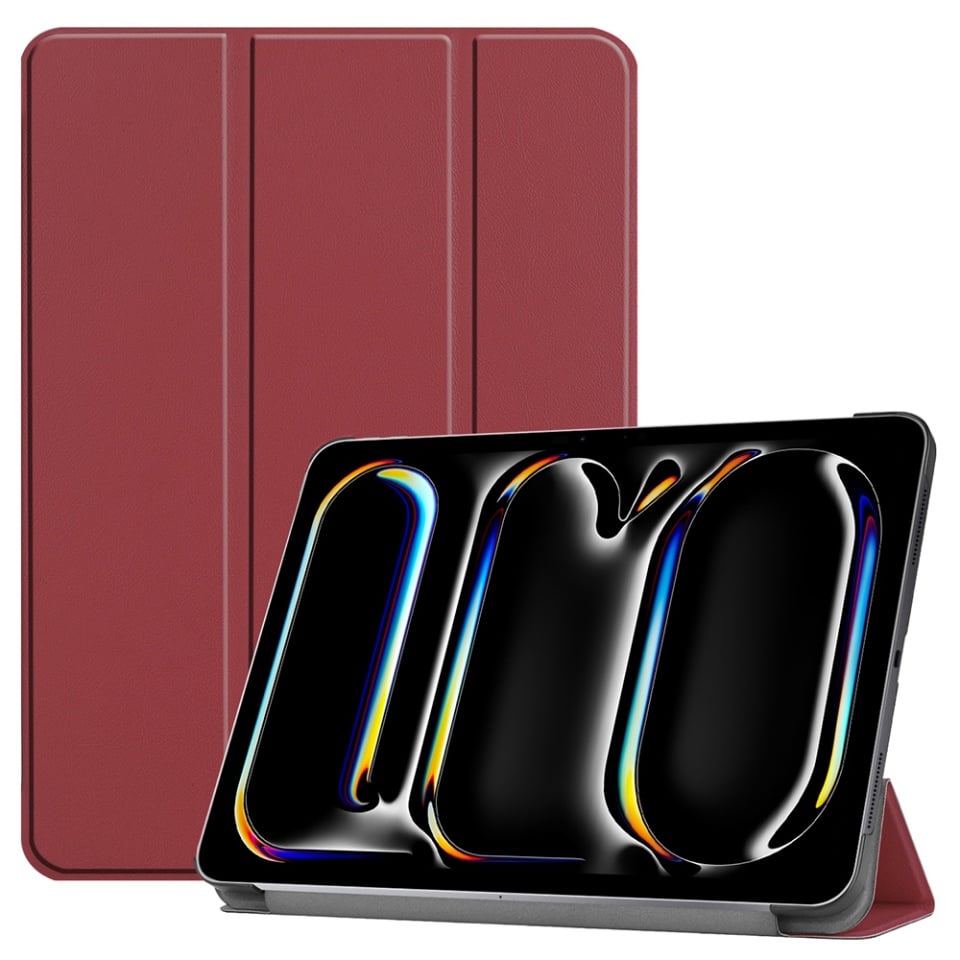 Husa tableta pentru iPad Pro 13 (2024), SKYDDAR INNOVATION, cu suport Multi-Unghi si functie Sleep/Wake, FoldPro, Rosu, set cu sticker