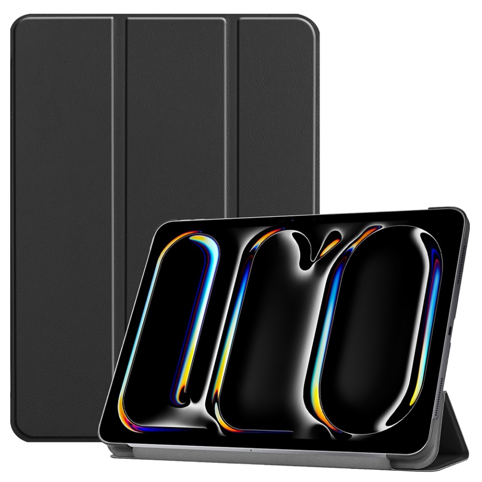 Husa tableta pentru iPad Pro 13 (2024), SKYDDAR INNOVATION, cu suport Multi-Unghi si functie Sleep/Wake, FoldPro, Negru, set cu sticker