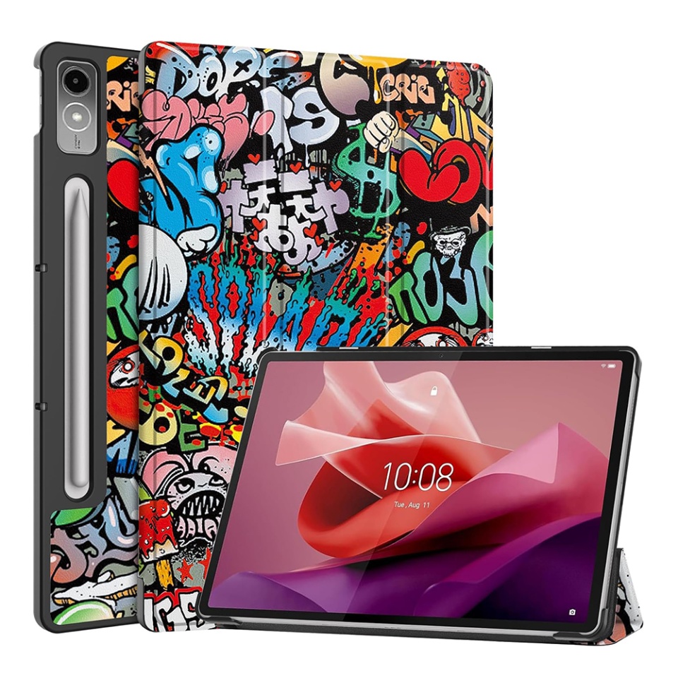 Husa tableta pentru Lenovo Tab P12, SKYDDAR INNOVATION, cu suport Multi-Unghi si functie Sleep/Wake, FoldPro, Urban vibe, set cu sticker
