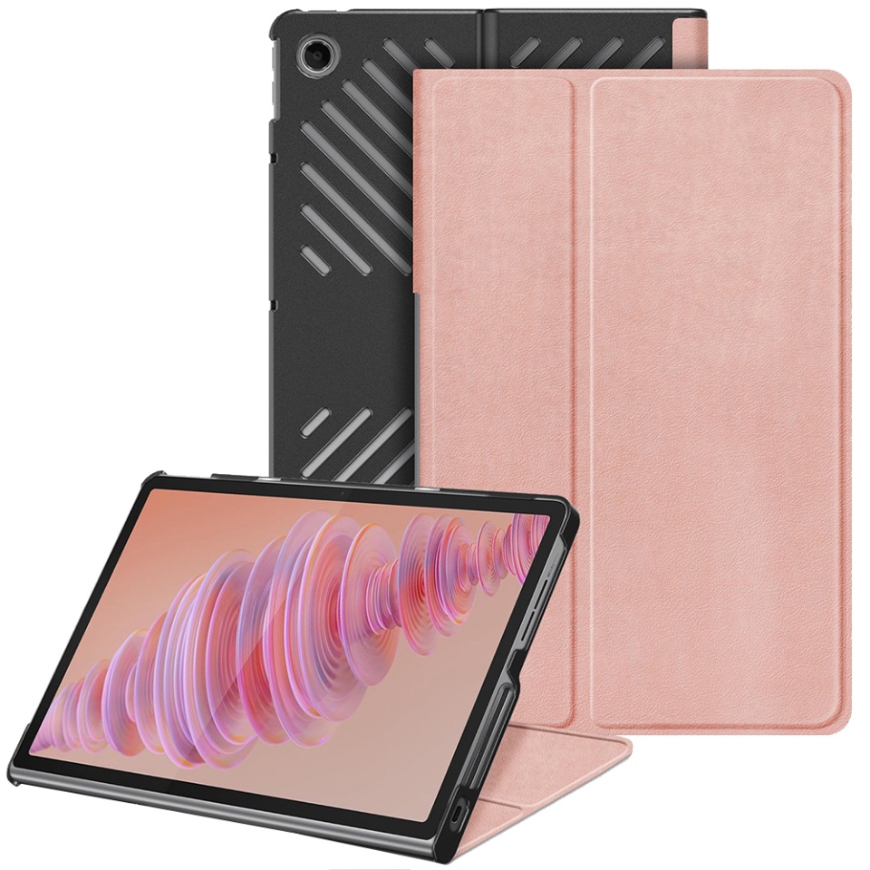 Husa tableta pentru Lenovo Tab Plus cu suport Multi-Unghi și functie Sleep/Wake, SKYDDAR FoldVision - Roz